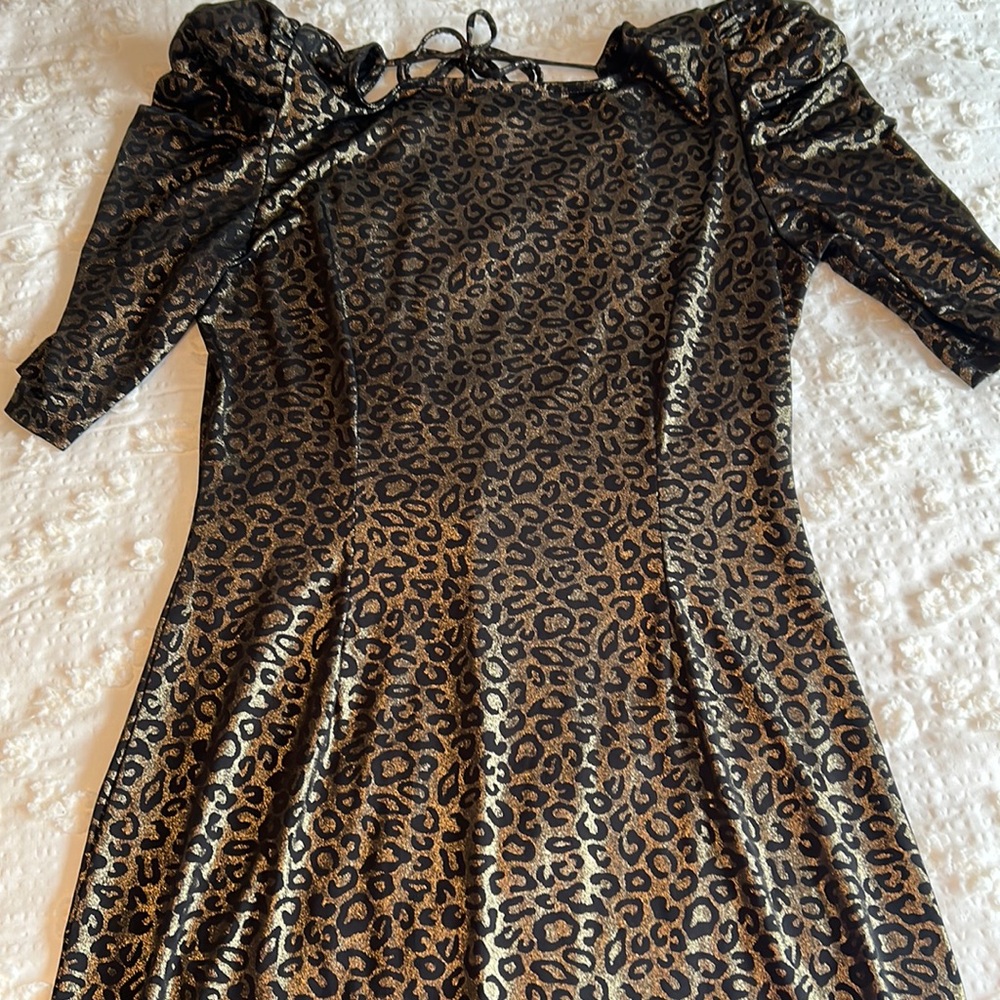 Guess Metallic Leopard Print Puff-Sleeve Dress - Black & Gold